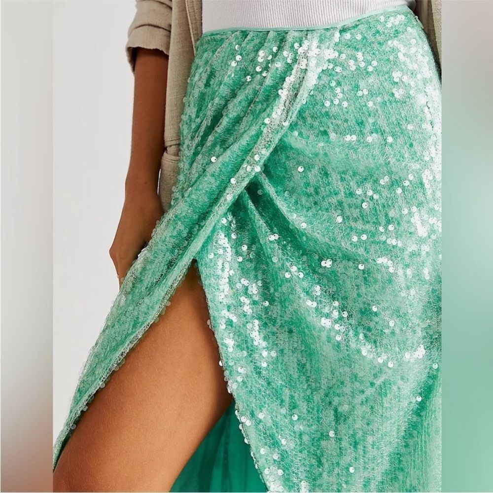NWT Free People Poets Sequin Sarong Skirt - Mermaid Green